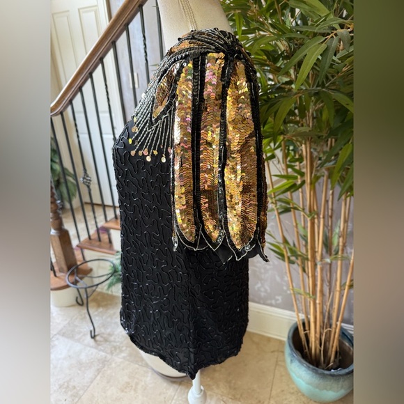 Lawrence Kazar ladies sequin beaded short sleeve top large, very good condition - Picture 4 of 16